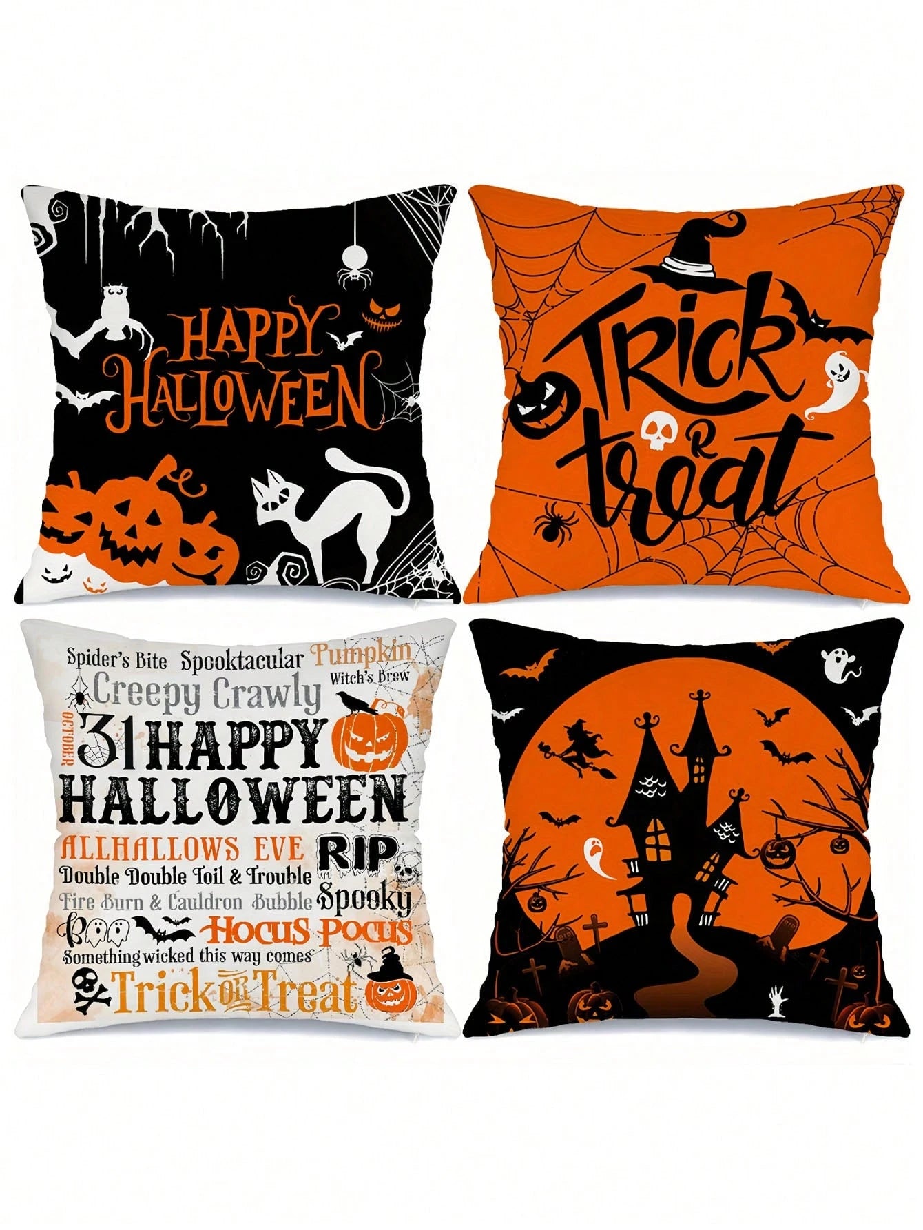 4pcs/1pc Halloween Theme Printed Pillow Covers- Pumpkin, Ghost, Spider Web, Witch, Castle Print Design, Halloween Decorative Cushion Covers For Room Decor, Living Room Decor, Sofa And Bedroom| 18x18
