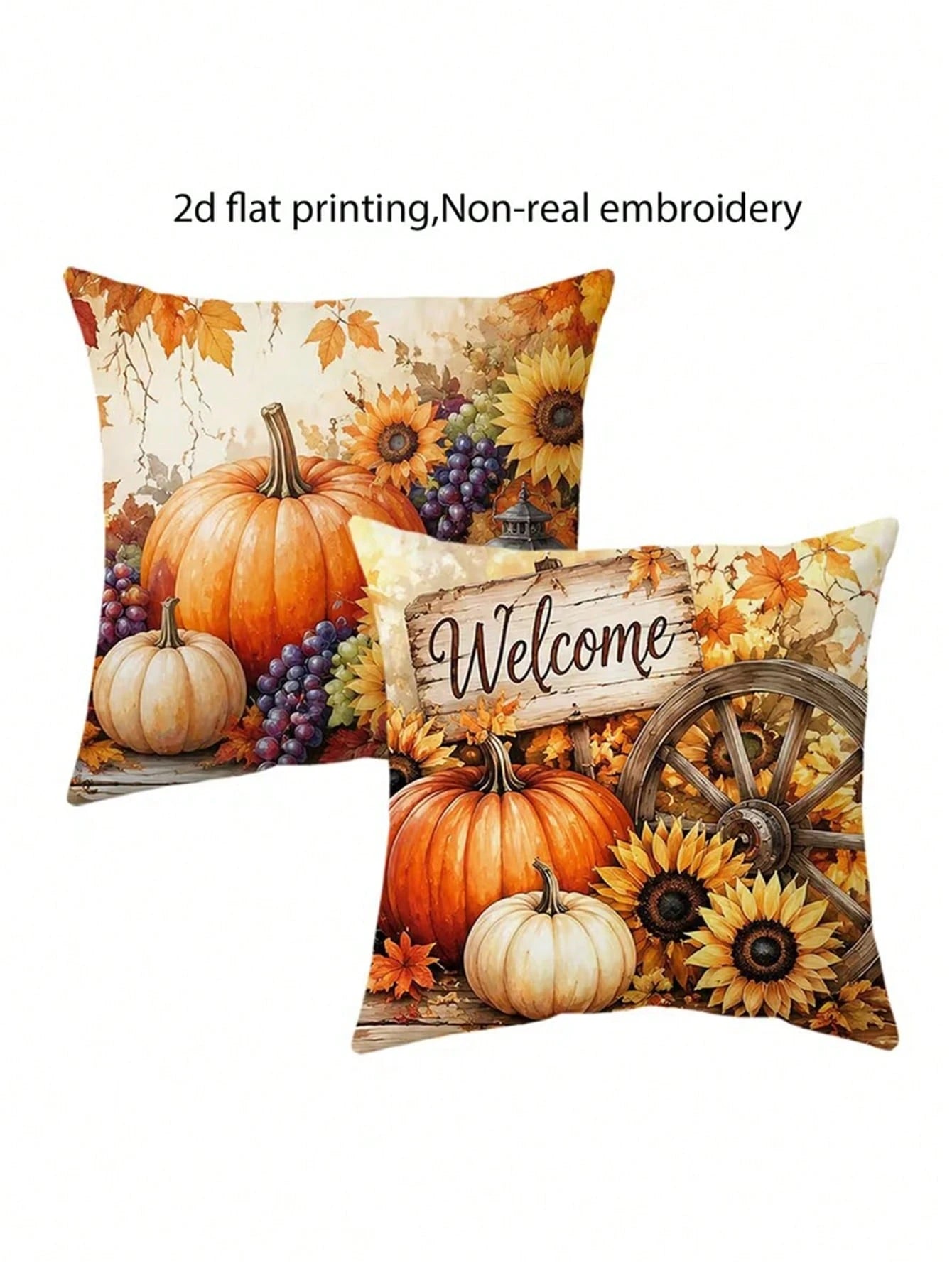 4pcs, 2D Flat Print Autumn Pumpkin Throw Pillow Covers, Non-Real Embroidery Farmhouse Sunflower Cushion Covers, 17.7x17.7 Inches, Autumn Thanksgiving Home Decor Pillowcases, For Sofa Living Room Bedro