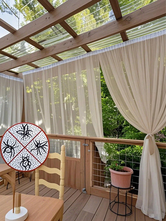 4pcs/2pcs/1pc Outdoor Beige Sheer Mosquito Net, Breathable, With Pole & Bag, Height Adjustable, Suitable For Gazebo, Patio, Cabin, Backyard, Porch, Garden, Pavilion, Balcony And Corridor
