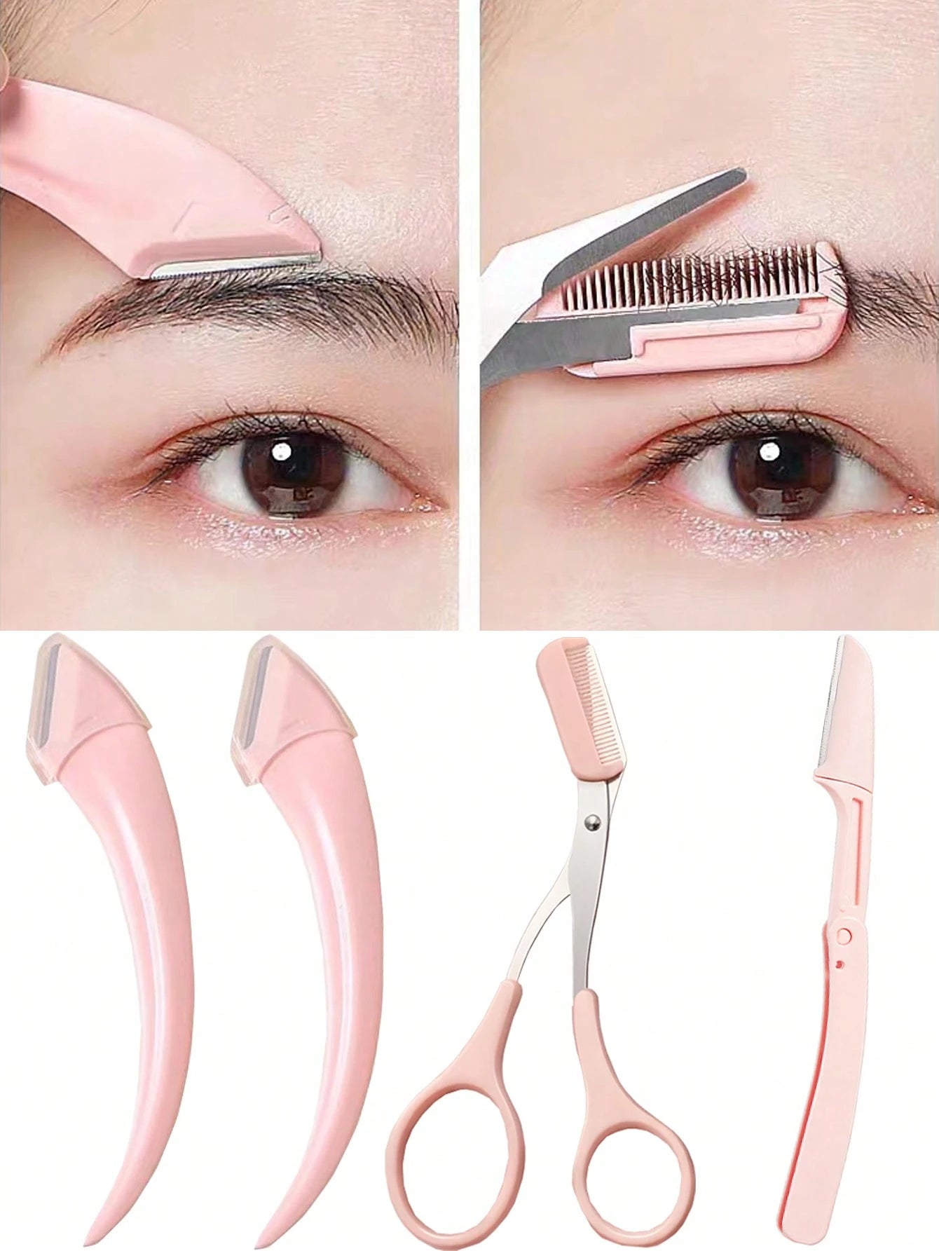 4pcs/2pcs/1pc Stainless Steel Eyebrow Trimmer Scissors Set With Comb, Suitable For Any Skin Type Beauty Tools, Unisex, Can Be Used For Depilation, Makeup, Home Decor, Vanity, Travel, Bedroom And More.
