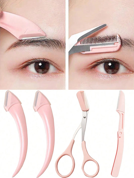4pcs/2pcs/1pc Stainless Steel Eyebrow Trimmer Scissors Set With Comb, Suitable For Any Skin Type Beauty Tools, Unisex, Can Be Used For Depilation, Makeup, Home Decor, Vanity, Travel, Bedroom And More.