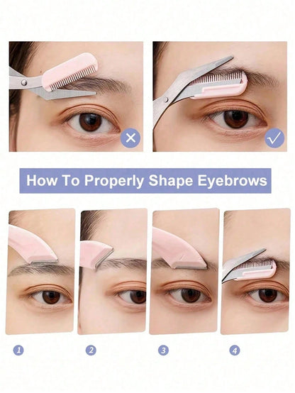 4pcs/2pcs/1pc Stainless Steel Eyebrow Trimmer Scissors Set With Comb, Suitable For Any Skin Type Beauty Tools, Unisex, Can Be Used For Depilation, Makeup, Home Decor, Vanity, Travel, Bedroom And More.