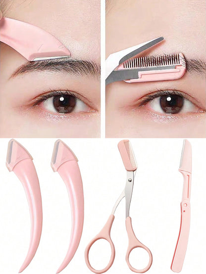 4pcs/2pcs/1pc Stainless Steel Eyebrow Trimmer Scissors Set With Comb, Suitable For Any Skin Type Beauty Tools, Unisex, Can Be Used For Depilation, Makeup, Home Decor, Vanity, Travel, Bedroom And More.