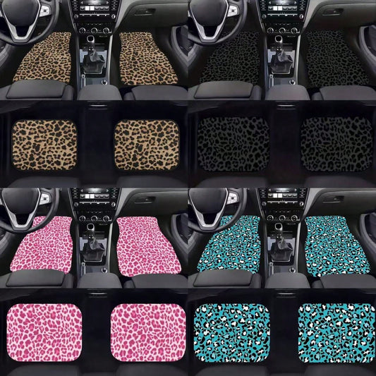 4pcs/2pcs Black Leopard Print Car Floor Mats, Suitable For All Models, All-Season Mats With Anti-Slip Base, Easy-Clean Car Interior Accessories