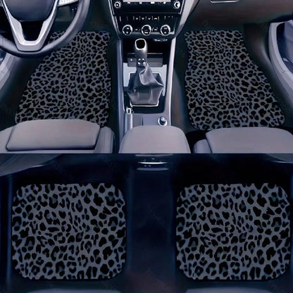 4pcs/2pcs Black Leopard Print Car Floor Mats, Suitable For All Models, All-Season Mats With Anti-Slip Base, Easy-Clean Car Interior Accessories