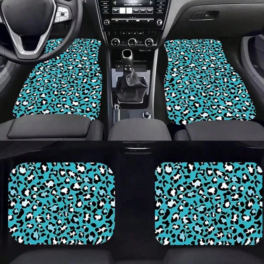 4pcs/2pcs Black Leopard Print Car Floor Mats, Suitable For All Models, All-Season Mats With Anti-Slip Base, Easy-Clean Car Interior Accessories