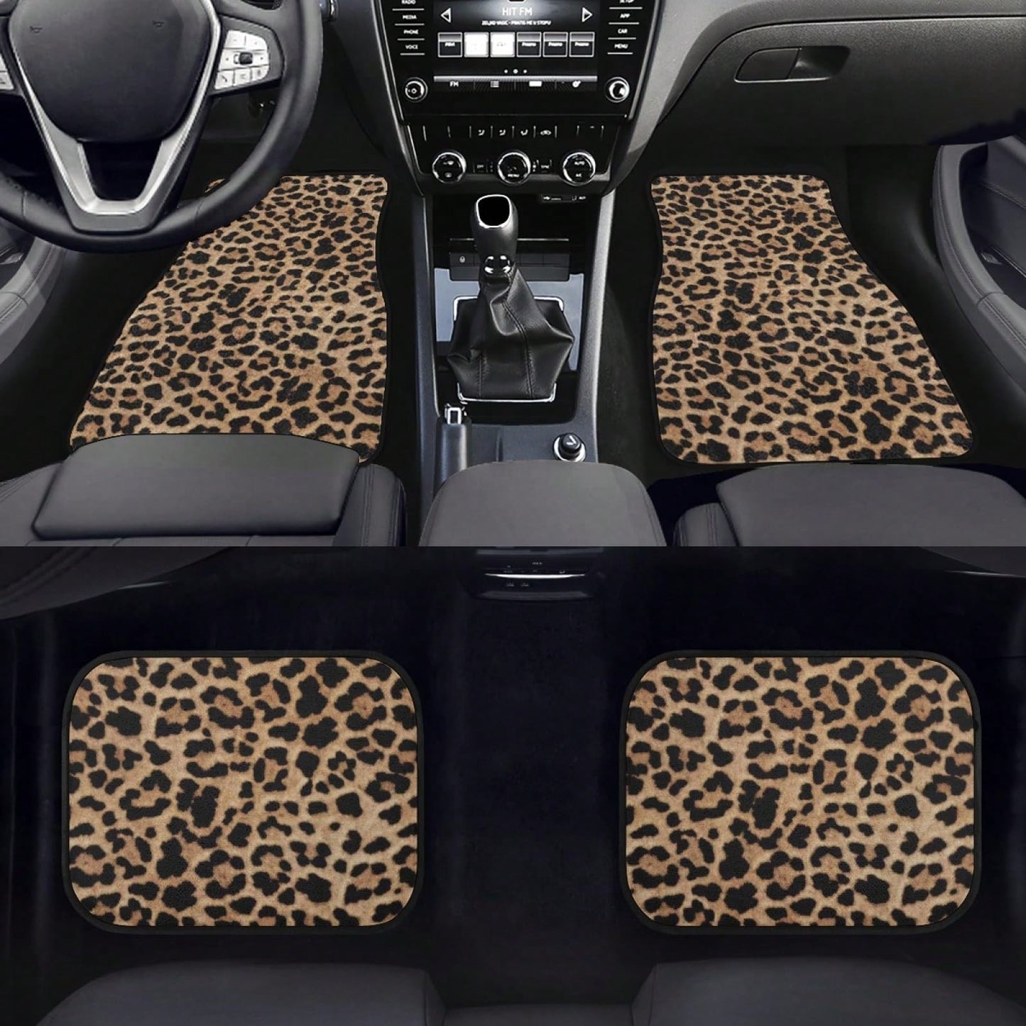 4pcs/2pcs Black Leopard Print Car Floor Mats, Suitable For All Models, All-Season Mats With Anti-Slip Base, Easy-Clean Car Interior Accessories