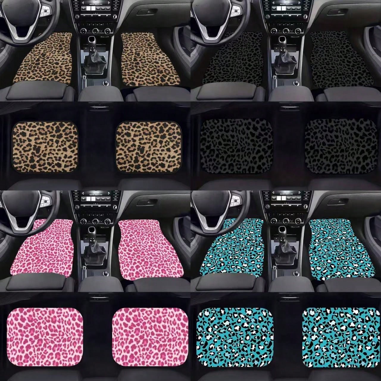 4pcs/2pcs Black Leopard Print Car Floor Mats, Suitable For All Models, All-Season Mats With Anti-Slip Base, Easy-Clean Car Interior Accessories