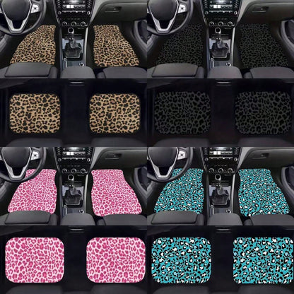 4pcs/2pcs Black Leopard Print Car Floor Mats, Suitable For All Models, All-Season Mats With Anti-Slip Base, Easy-Clean Car Interior Accessories
