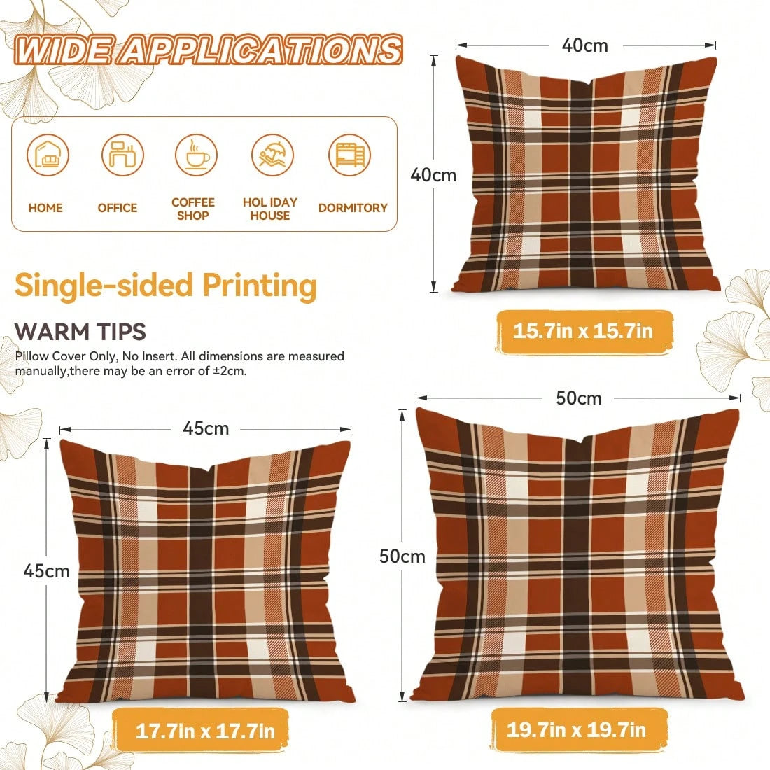 4pcs Autumn Buffalo Plaid Throw Pillow Covers, Maple Leaf & Pumpkin Decorative Pattern Without Inserts, Single-Sided Printed Pillow Covers, Suitable For Living Room, Bedroom, Home Decor, All-Season Pi