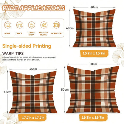 4pcs Autumn Buffalo Plaid Throw Pillow Covers, Maple Leaf & Pumpkin Decorative Pattern Without Inserts, Single-Sided Printed Pillow Covers, Suitable For Living Room, Bedroom, Home Decor, All-Season Pi