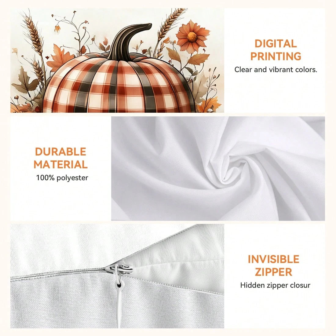4pcs Autumn Plaid Pumpkin Pattern Pillow Covers Without Inserts, Single-Sided Printed Pillow Covers, Suitable For Living Room Bedroom Home Decor, All Season Pillow Covers