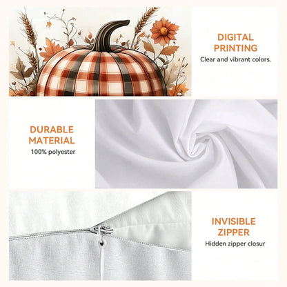 4pcs Autumn Plaid Pumpkin Pattern Pillow Covers Without Inserts, Single-Sided Printed Pillow Covers, Suitable For Living Room Bedroom Home Decor, All Season Pillow Covers