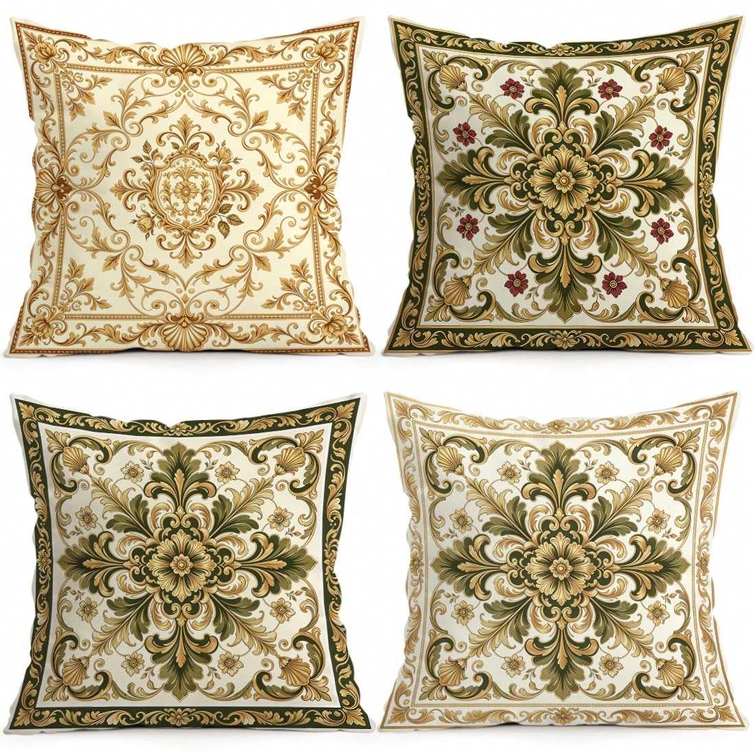 4pcs Baroque Palace Style Floral Pattern Pillow Covers, Single-Sided Printed Pillow Covers, Suitable For Living Room, Bedroom, Home Decor, All Season Pillow Covers