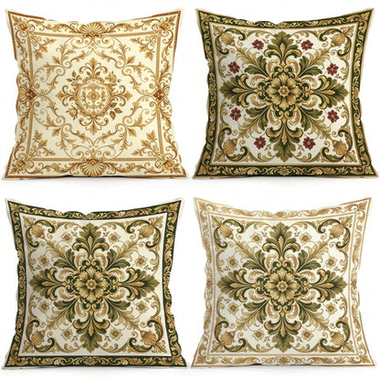 4pcs Baroque Palace Style Floral Pattern Pillow Covers, Single-Sided Printed Pillow Covers, Suitable For Living Room, Bedroom, Home Decor, All Season Pillow Covers
