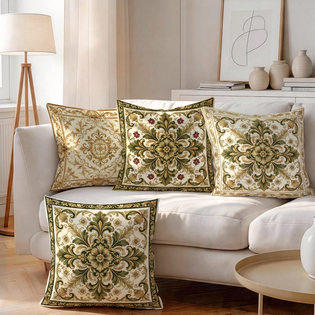 4pcs Baroque Palace Style Floral Pattern Pillow Covers, Single-Sided Printed Pillow Covers, Suitable For Living Room, Bedroom, Home Decor, All Season Pillow Covers