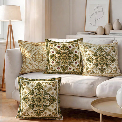 4pcs Baroque Palace Style Floral Pattern Pillow Covers, Single-Sided Printed Pillow Covers, Suitable For Living Room, Bedroom, Home Decor, All Season Pillow Covers