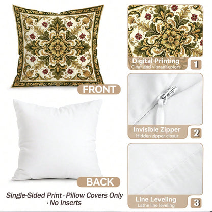 4pcs Baroque Palace Style Floral Pattern Pillow Covers, Single-Sided Printed Pillow Covers, Suitable For Living Room, Bedroom, Home Decor, All Season Pillow Covers