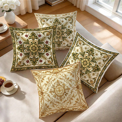 4pcs Baroque Palace Style Floral Pattern Pillow Covers, Single-Sided Printed Pillow Covers, Suitable For Living Room, Bedroom, Home Decor, All Season Pillow Covers