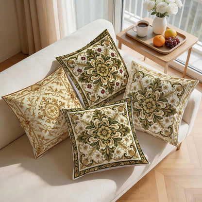4pcs Baroque Palace Style Floral Pattern Pillow Covers, Single-Sided Printed Pillow Covers, Suitable For Living Room, Bedroom, Home Decor, All Season Pillow Covers