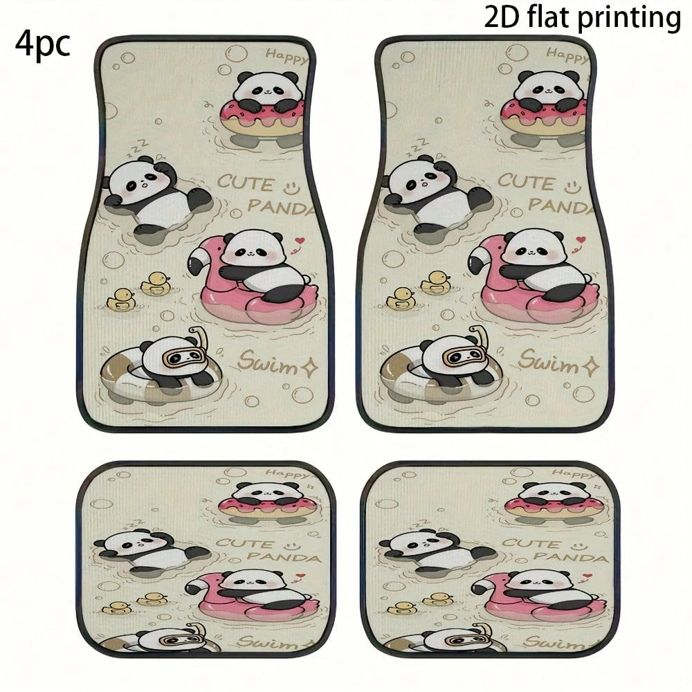4pcs Car Floor Mats, Cute Cartoon Panda Pattern, Universal Car Floor Mats, Car Decoration Accessories, Car Interior Accessories, Washable, Suitable For Front And Rear Seats, Easy To Clean, Wear-Resist