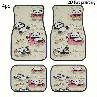 4pcs Car Floor Mats, Cute Cartoon Panda Pattern, Universal Car Floor Mats, Car Decoration Accessories, Car Interior Accessories, Washable, Suitable For Front And Rear Seats, Easy To Clean, Wear-Resist