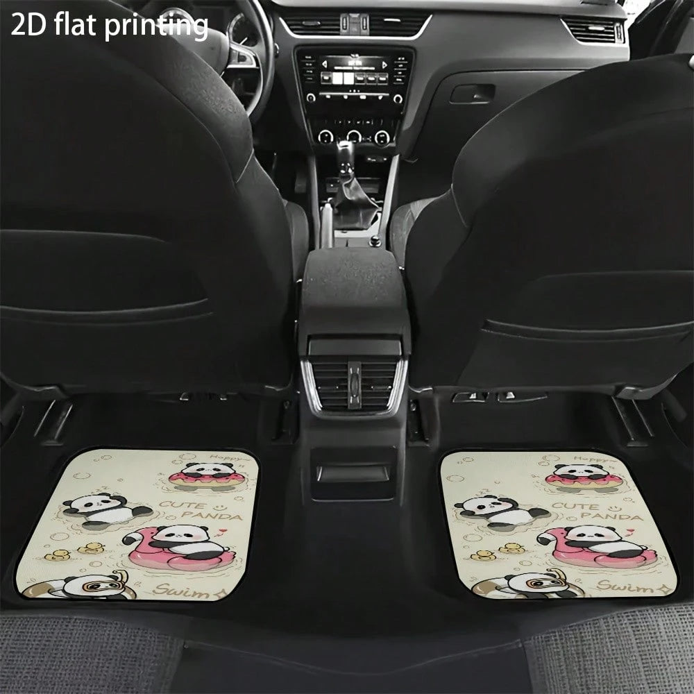 4pcs Car Floor Mats, Cute Cartoon Panda Pattern, Universal Car Floor Mats, Car Decoration Accessories, Car Interior Accessories, Washable, Suitable For Front And Rear Seats, Easy To Clean, Wear-Resist