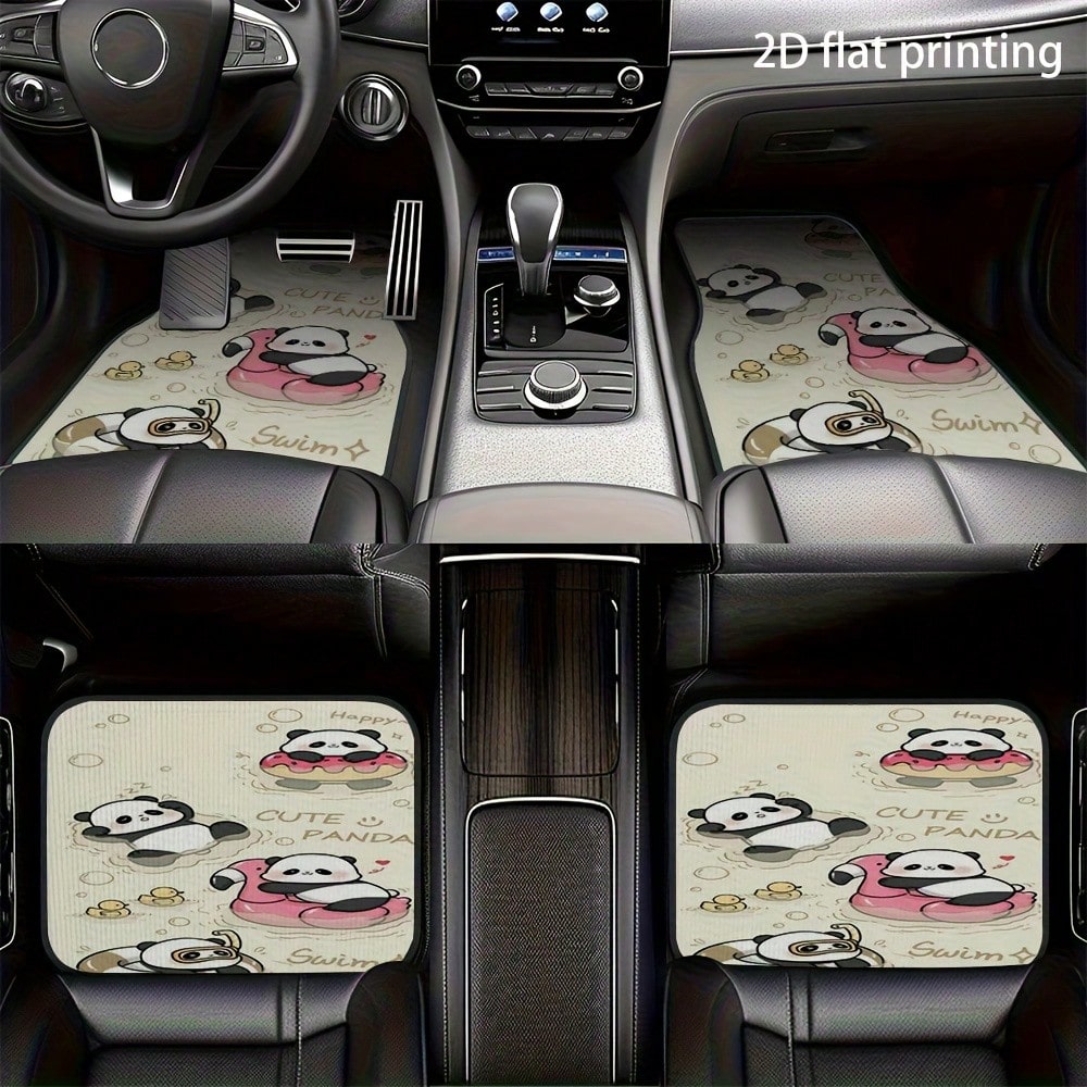 4pcs Car Floor Mats, Cute Cartoon Panda Pattern, Universal Car Floor Mats, Car Decoration Accessories, Car Interior Accessories, Washable, Suitable For Front And Rear Seats, Easy To Clean, Wear-Resist