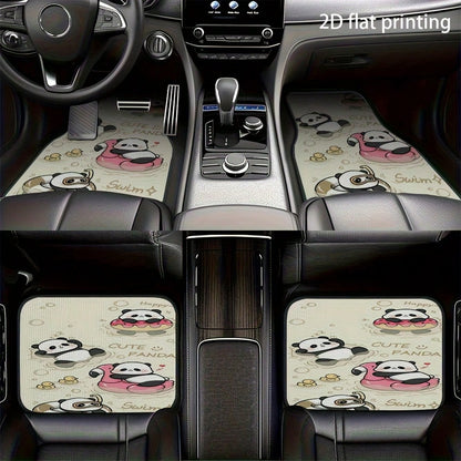 4pcs Car Floor Mats, Cute Cartoon Panda Pattern, Universal Car Floor Mats, Car Decoration Accessories, Car Interior Accessories, Washable, Suitable For Front And Rear Seats, Easy To Clean, Wear-Resist