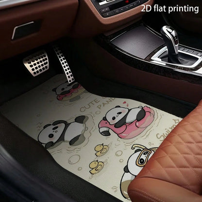 4pcs Car Floor Mats, Cute Cartoon Panda Pattern, Universal Car Floor Mats, Car Decoration Accessories, Car Interior Accessories, Washable, Suitable For Front And Rear Seats, Easy To Clean, Wear-Resist