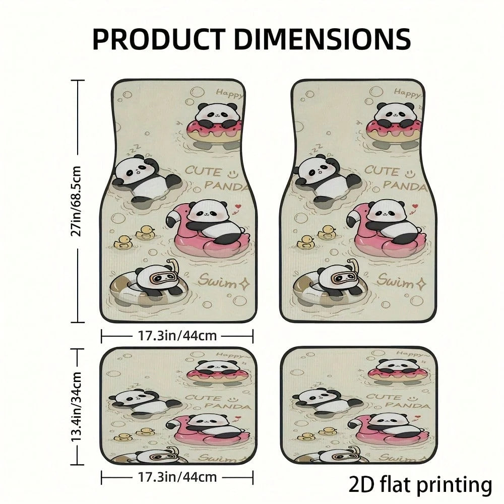 4pcs Car Floor Mats, Cute Cartoon Panda Pattern, Universal Car Floor Mats, Car Decoration Accessories, Car Interior Accessories, Washable, Suitable For Front And Rear Seats, Easy To Clean, Wear-Resist