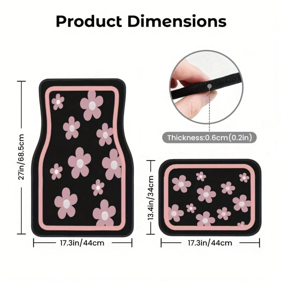 4pcs Car Floor Mats, Cute Pink Floral Design, Durable Polyester Material, Easy To Clean, Front And Rear Mats, For Full Car Interior Protection, Automotive Interior Accessories,Car Women Accessories,Ca