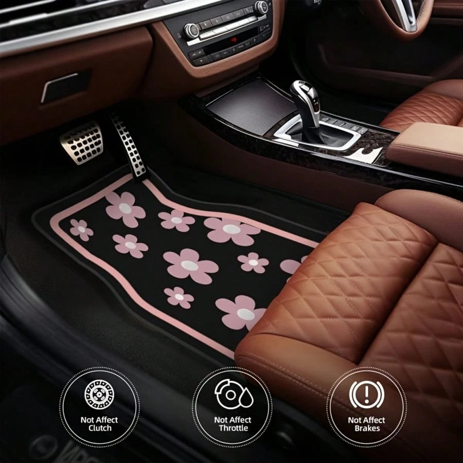 4pcs Car Floor Mats, Cute Pink Floral Design, Durable Polyester Material, Easy To Clean, Front And Rear Mats, For Full Car Interior Protection, Automotive Interior Accessories,Car Women Accessories,Ca