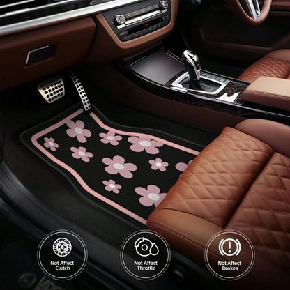 4pcs Car Floor Mats, Cute Pink Floral Design, Durable Polyester Material, Easy To Clean, Front And Rear Mats, For Full Car Interior Protection, Automotive Interior Accessories,Car Women Accessories,Ca