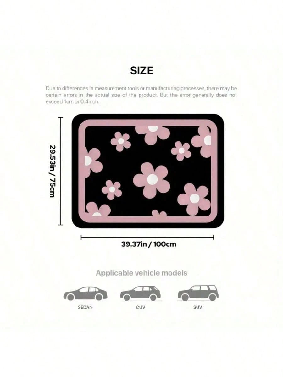 4pcs Car Floor Mats, Cute Pink Floral Design, Durable Polyester Material, Easy To Clean, Front And Rear Mats, For Full Car Interior Protection, Automotive Interior Accessories,Car Women Accessories,Ca
