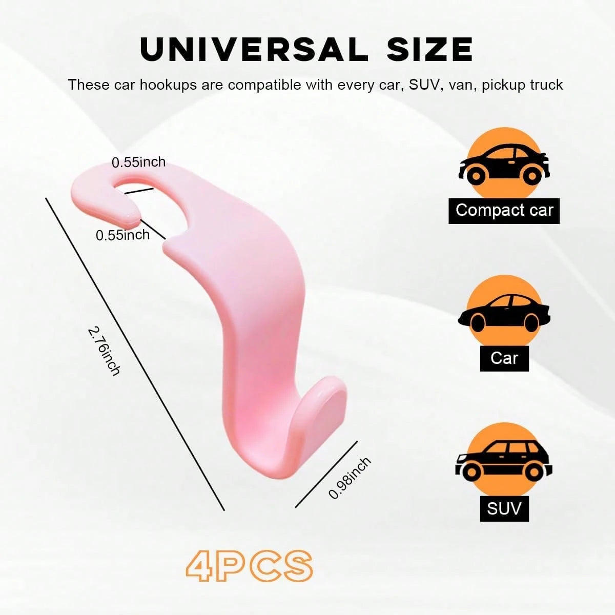 4PCS Car Seat Headrest Hook, Auto Back Seat Hanging Storage Organizer, Vehicle Seatback Hanger Holder For Purse Handbag Coat Umbrella, Universal Interior Car Accessories (White)