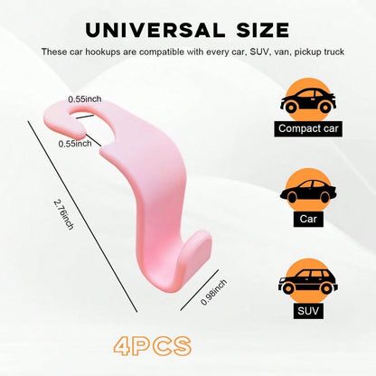 4PCS Car Seat Headrest Hook, Auto Back Seat Hanging Storage Organizer, Vehicle Seatback Hanger Holder For Purse Handbag Coat Umbrella, Universal Interior Car Accessories (White)
