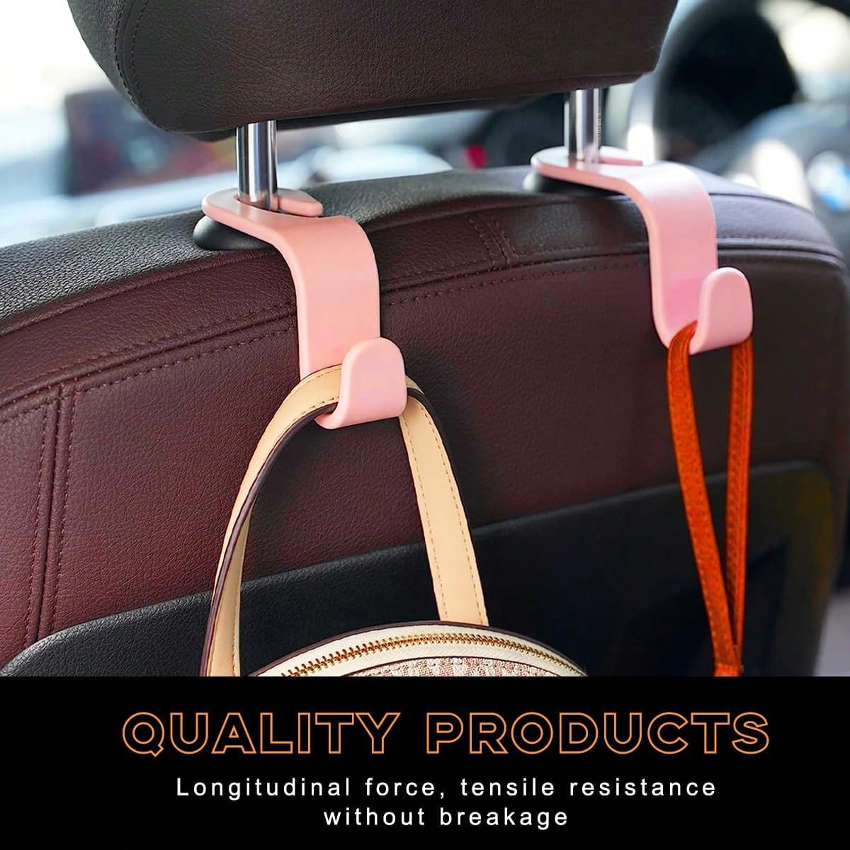 4PCS Car Seat Headrest Hook, Auto Back Seat Hanging Storage Organizer, Vehicle Seatback Hanger Holder For Purse Handbag Coat Umbrella, Universal Interior Car Accessories (White)