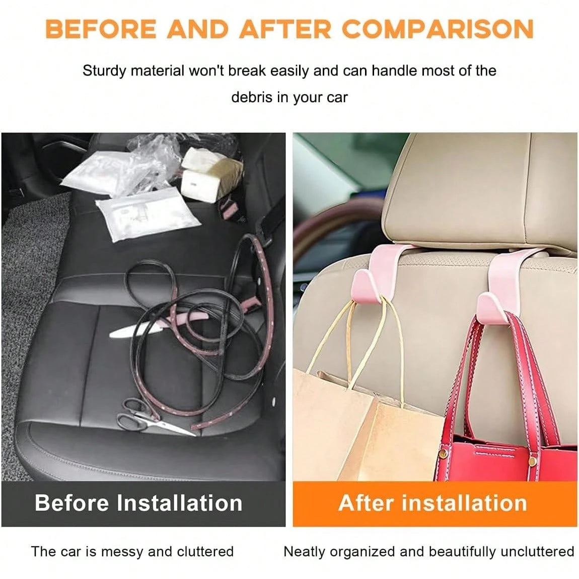 4PCS Car Seat Headrest Hook, Auto Back Seat Hanging Storage Organizer, Vehicle Seatback Hanger Holder For Purse Handbag Coat Umbrella, Universal Interior Car Accessories (White)