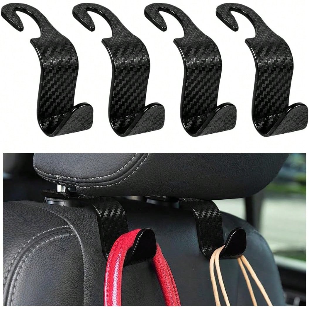 4PCS Car Seat Headrest Hook, Auto Back Seat Hanging Storage Organizer, Vehicle Seatback Hanger Holder For Purse Handbag Coat Umbrella, Universal Interior Car Accessories (White)