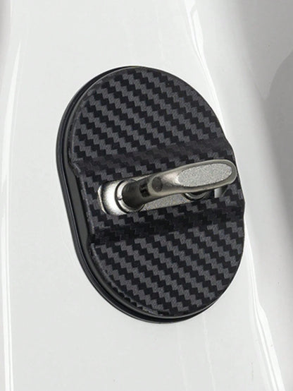 4Pcs Carbon Fiber Textured Anti-Rust Door Lock Cover – Universal Shock-Absorbing And Noise-Reducing Buffer Pad For Door Locks, Rainproof And Moisture-Proof