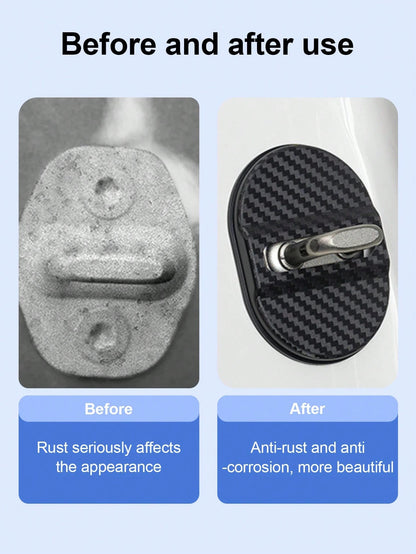 4Pcs Carbon Fiber Textured Anti-Rust Door Lock Cover – Universal Shock-Absorbing And Noise-Reducing Buffer Pad For Door Locks, Rainproof And Moisture-Proof