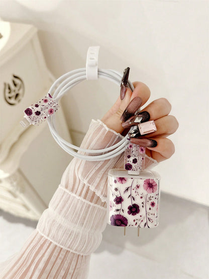 4pcs Floral Pattern TPU Charger Protector Case, Compatible With IPhone 13/14/15, Fits 18W/20W Adapter- Includes Cable And Tip Cover, Ideal Gift
