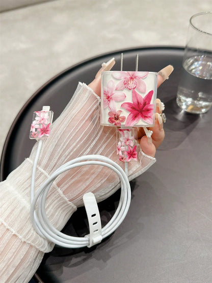4pcs Floral Pattern TPU Charger Protector Case, Compatible With IPhone 13/14/15, Fits 18W/20W Adapter- Includes Cable And Tip Cover, Ideal Gift