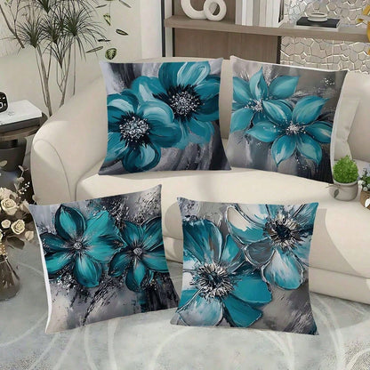 4PCS Flower Spring & Summer Floral Print Throw Pillow Covers- 17.7*17.7Inch 2D Flat Cushion Cover, Zipper Closure, Machine Washable, Suitable For Living Room, Bedroom, Sofa, Patio, Outdoor Decor(No