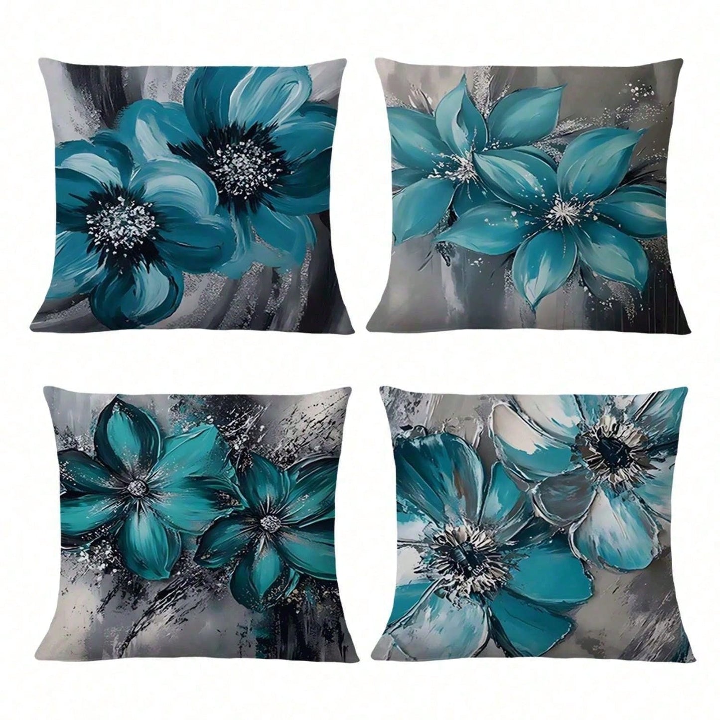4PCS Flower Spring & Summer Floral Print Throw Pillow Covers- 17.7*17.7Inch 2D Flat Cushion Cover, Zipper Closure, Machine Washable, Suitable For Living Room, Bedroom, Sofa, Patio, Outdoor Decor(No