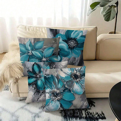 4PCS Flower Spring & Summer Floral Print Throw Pillow Covers- 17.7*17.7Inch 2D Flat Cushion Cover, Zipper Closure, Machine Washable, Suitable For Living Room, Bedroom, Sofa, Patio, Outdoor Decor(No