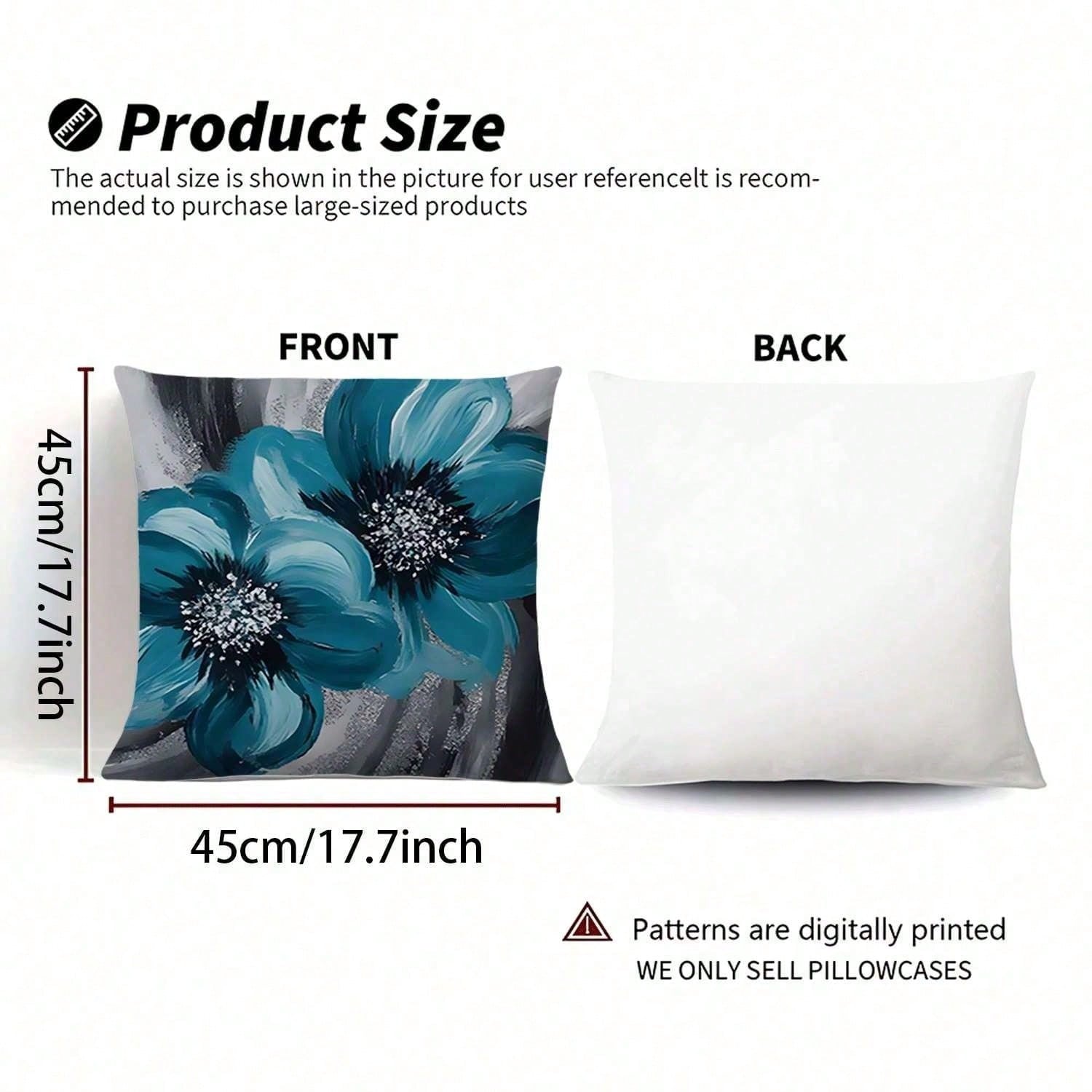 4PCS Flower Spring & Summer Floral Print Throw Pillow Covers- 17.7*17.7Inch 2D Flat Cushion Cover, Zipper Closure, Machine Washable, Suitable For Living Room, Bedroom, Sofa, Patio, Outdoor Decor(No