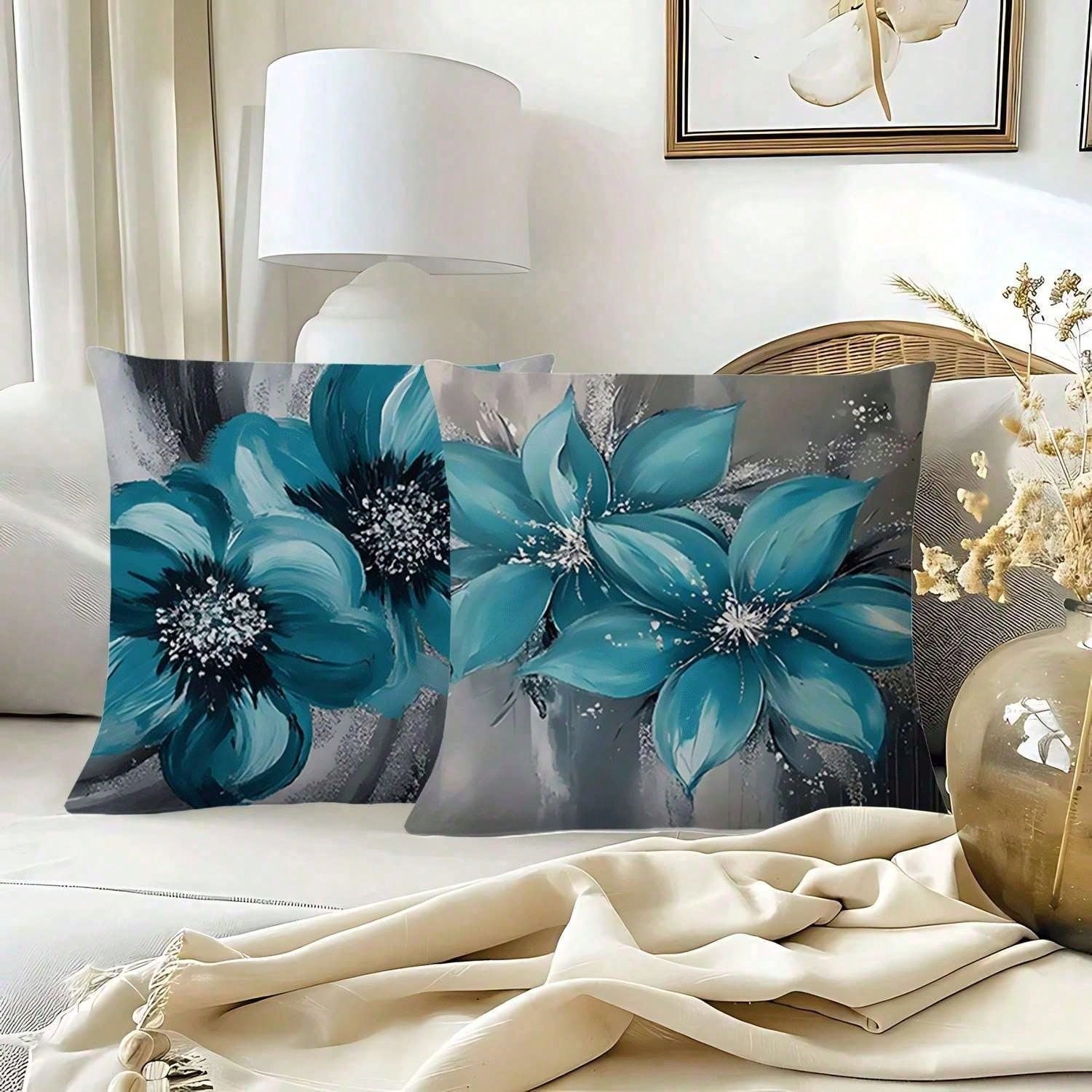 4PCS Flower Spring & Summer Floral Print Throw Pillow Covers- 17.7*17.7Inch 2D Flat Cushion Cover, Zipper Closure, Machine Washable, Suitable For Living Room, Bedroom, Sofa, Patio, Outdoor Decor(No