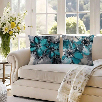 4PCS Flower Spring & Summer Floral Print Throw Pillow Covers- 17.7*17.7Inch 2D Flat Cushion Cover, Zipper Closure, Machine Washable, Suitable For Living Room, Bedroom, Sofa, Patio, Outdoor Decor(No